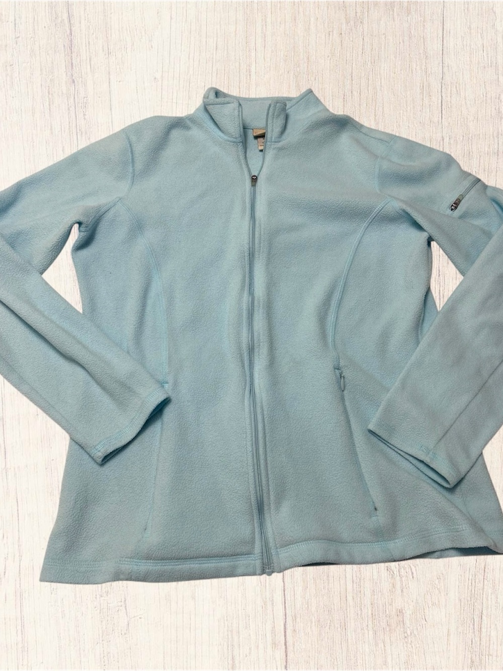 L.L. Bean Baby Blue Full-Zip Fleece Jacket Mock Neck Pockets Women's XS 0FPU4